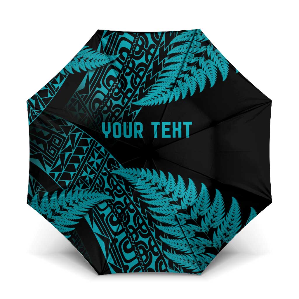 New Zealand Rugby Pacific Personalised Umbrella All Turquoise Maori Pasifika Fern Pattern - Polynesian Pride