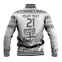 Custom Fiji Rugby Baseball Jacket Polynesian Fijian Masi Palm Tree