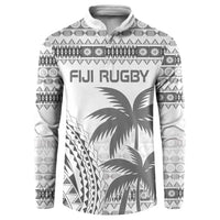 Custom Fiji Rugby Button Sweatshirt Polynesian Fijian Masi Palm Tree