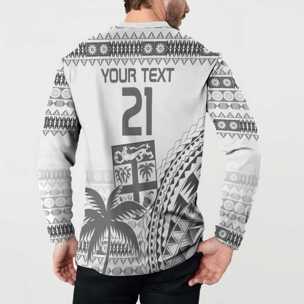 Custom Fiji Rugby Button Sweatshirt Polynesian Fijian Masi Palm Tree