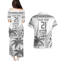 Custom Fiji Rugby Couples Matching Puletasi and Hawaiian Shirt Polynesian Fijian Masi Palm Tree LT9 - Polynesian Pride