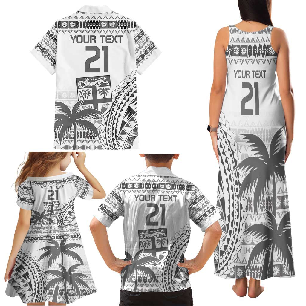 Custom Fiji Rugby Family Matching Tank Maxi Dress and Hawaiian Shirt Polynesian Fijian Masi Palm Tree