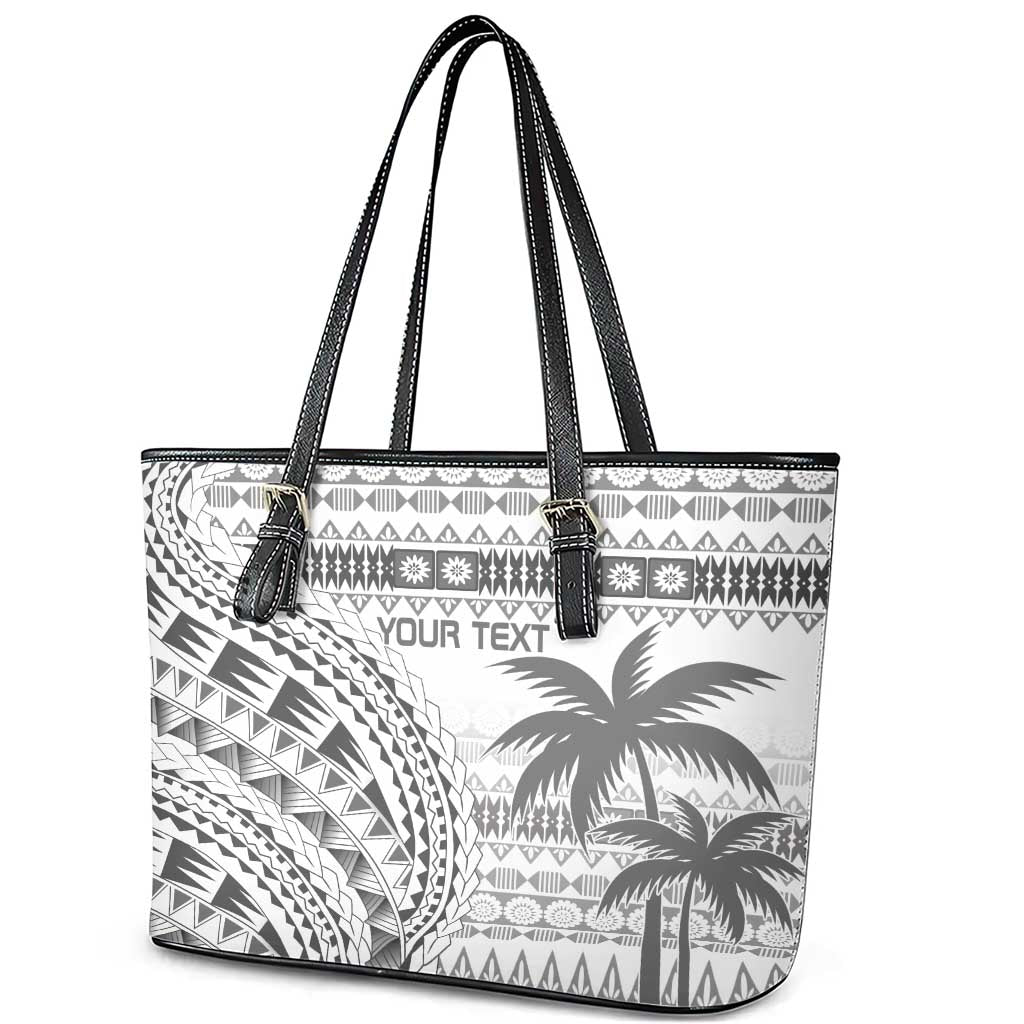 Custom Fiji Rugby Leather Tote Bag Polynesian Fijian Masi Palm Tree