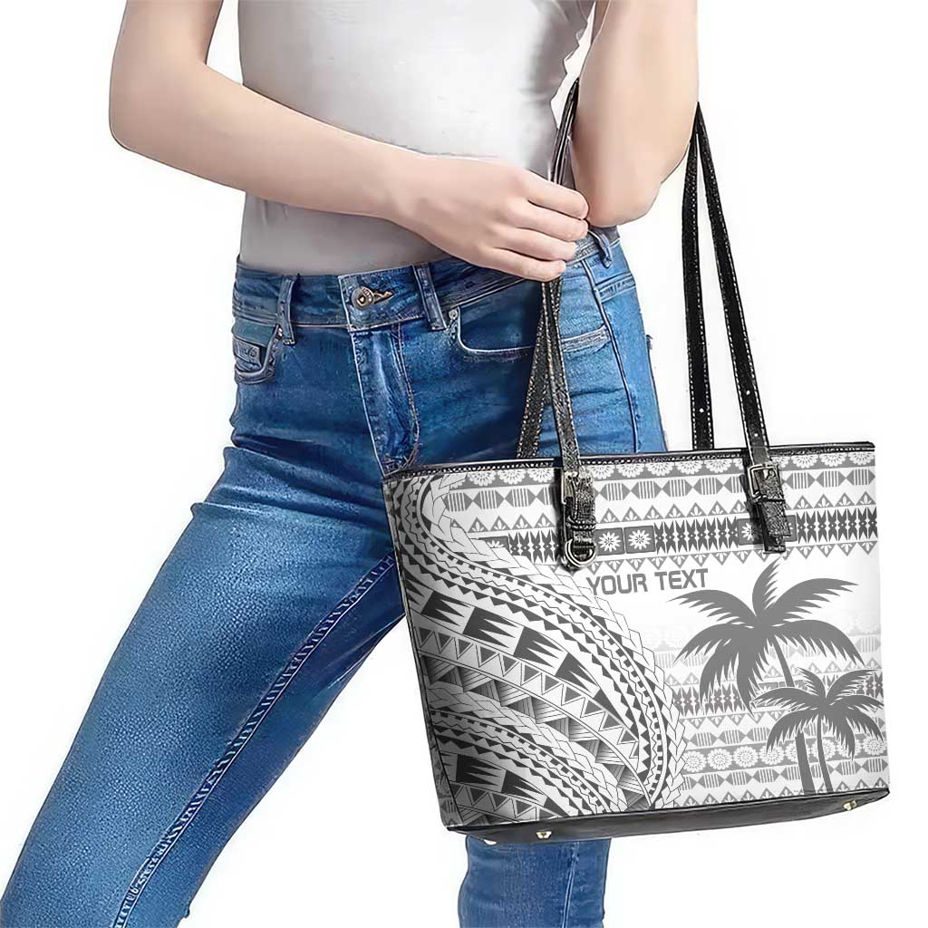 Custom Fiji Rugby Leather Tote Bag Polynesian Fijian Masi Palm Tree