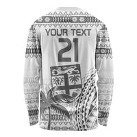 Custom Fiji Rugby Long Sleeve Shirt Polynesian Fijian Masi Palm Tree