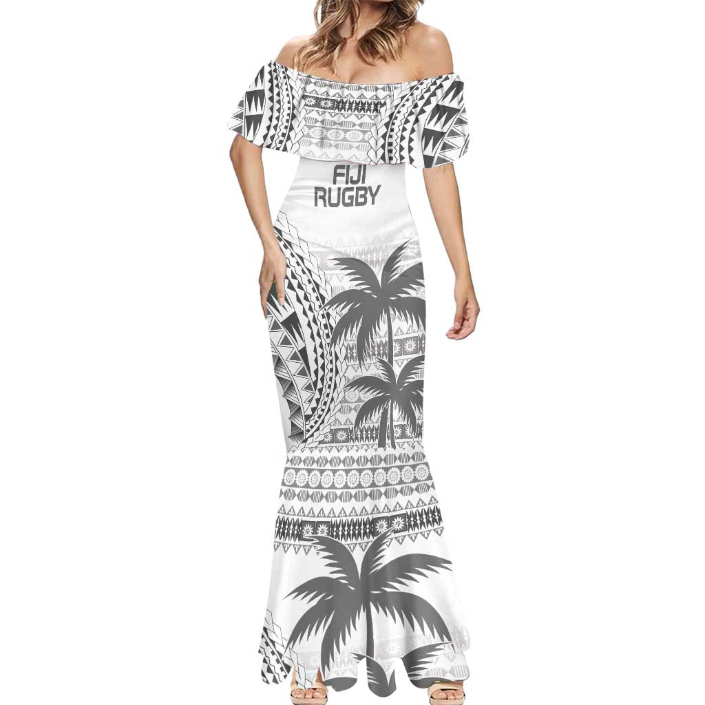 Custom Fiji Rugby Mermaid Dress Polynesian Fijian Masi Palm Tree