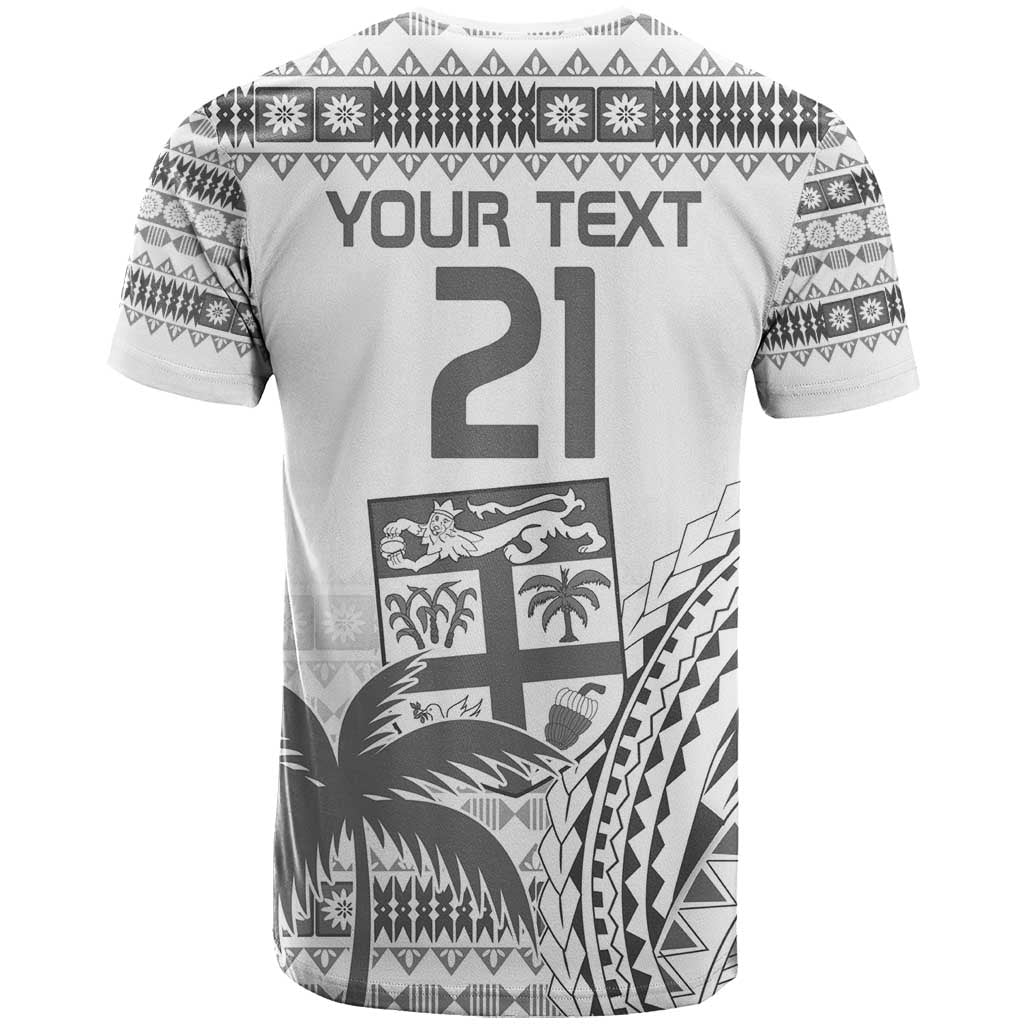 Custom Fiji Rugby T Shirt Polynesian Fijian Masi Palm Tree