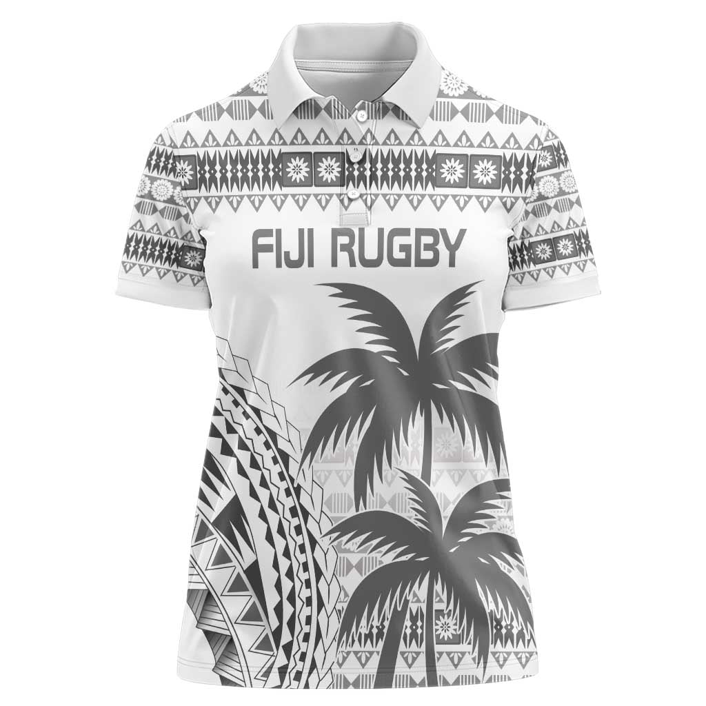 Custom Fiji Rugby Women Polo Shirt Polynesian Fijian Masi Palm Tree