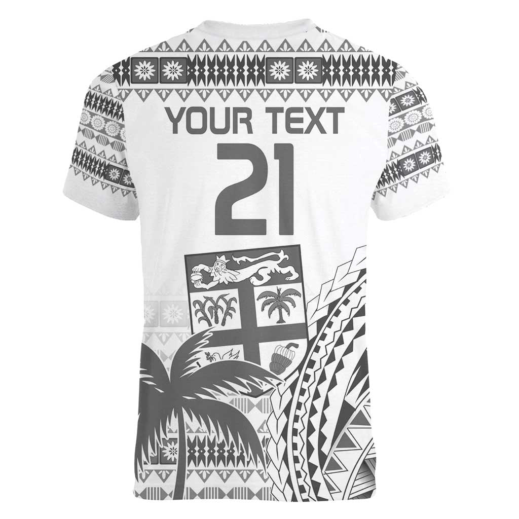 Custom Fiji Rugby Women V-Neck T-Shirt Polynesian Fijian Masi Palm Tree LT9 - Polynesian Pride