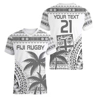Custom Fiji Rugby Women V-Neck T-Shirt Polynesian Fijian Masi Palm Tree LT9 - Polynesian Pride