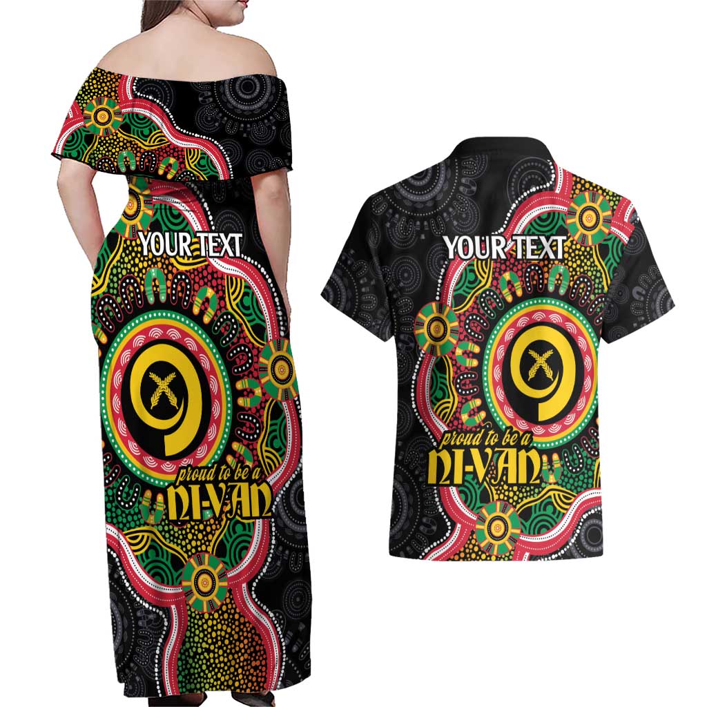 Vanuatu Personalised Couples Matching Off Shoulder Maxi Dress and Hawaiian Shirt Aboriginal Dot Paitnting - Polynesian Pride