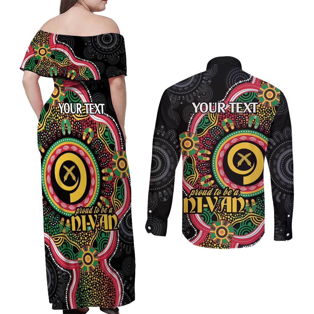 Vanuatu Personalised Couples Matching Off Shoulder Maxi Dress and Long Sleeve Button Shirt Aboriginal Dot Paitnting - Polynesian Pride