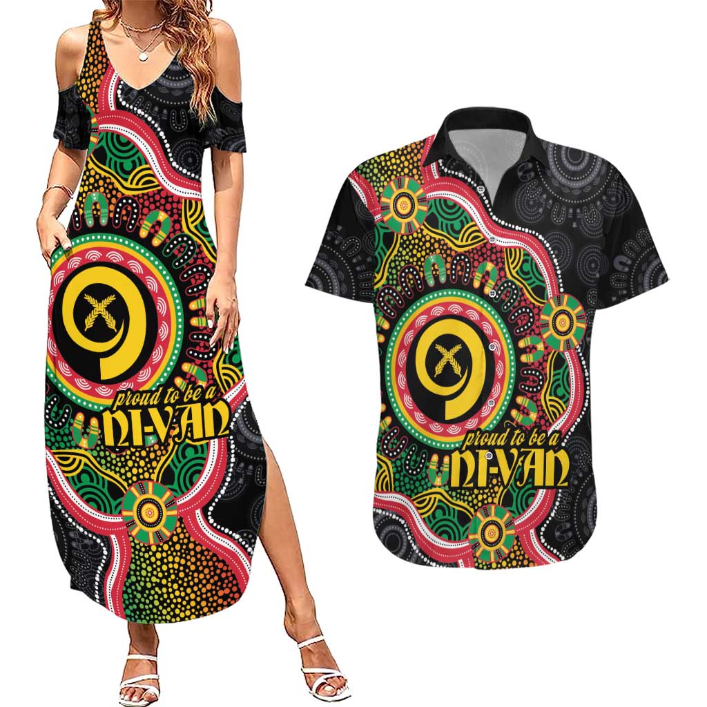 Vanuatu Personalised Couples Matching Summer Maxi Dress and Hawaiian Shirt Aboriginal Dot Paitnting - Polynesian Pride