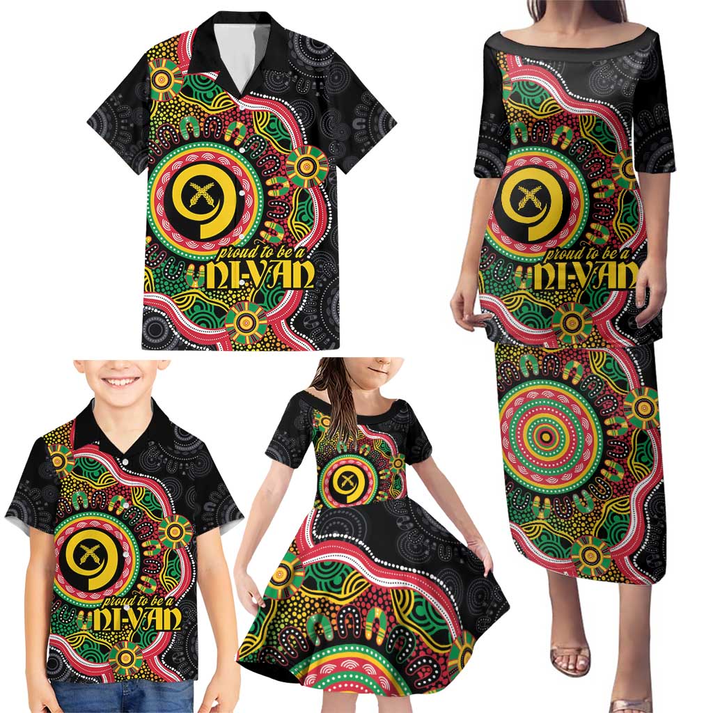 Vanuatu Personalised Family Matching Puletasi and Hawaiian Shirt Aboriginal Dot Paitnting - Polynesian Pride