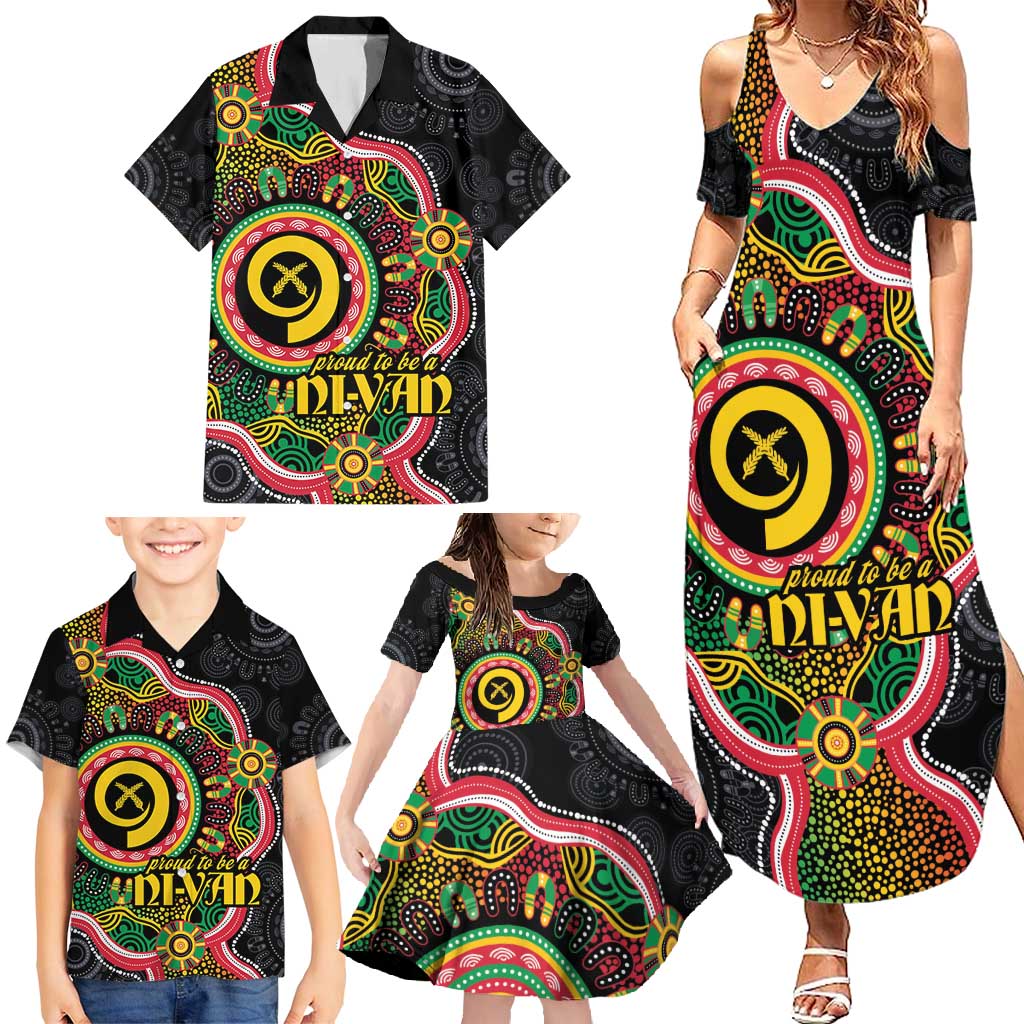 Vanuatu Personalised Family Matching Summer Maxi Dress and Hawaiian Shirt Aboriginal Dot Paitnting - Polynesian Pride