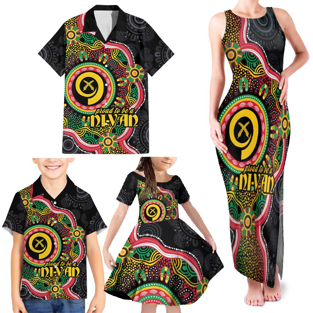 Vanuatu Personalised Family Matching Tank Maxi Dress and Hawaiian Shirt Aboriginal Dot Paitnting - Polynesian Pride