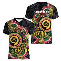 Vanuatu Personalised Women V-Neck T-Shirt Aboriginal Dot Paitnting - Polynesian Pride