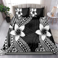 Lotu Tamaiti White Sunday Bedding Set Pacific Plumeria Flowers - Black Version