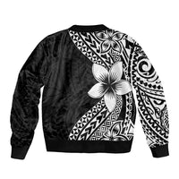 Lotu Tamaiti White Sunday Bomber Jacket Pacific Plumeria Flowers - Black Version