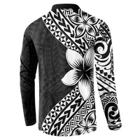 Lotu Tamaiti White Sunday Button Sweatshirt Pacific Plumeria Flowers - Black Version