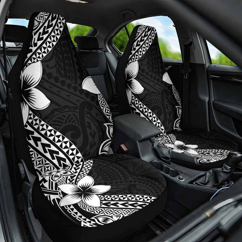 Lotu Tamaiti White Sunday Car Seat Cover Pacific Plumeria Flowers - Black Version