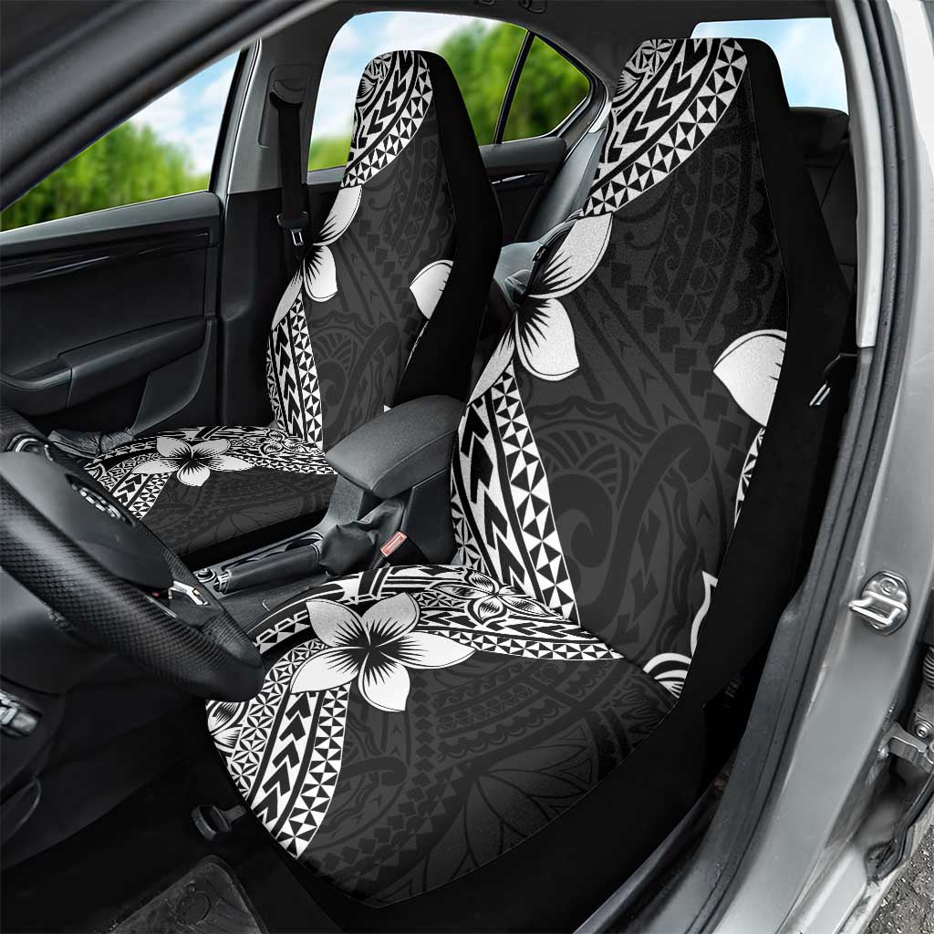 Lotu Tamaiti White Sunday Car Seat Cover Pacific Plumeria Flowers - Black Version