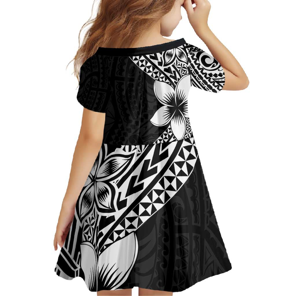 Lotu Tamaiti White Sunday Family Matching Long Sleeve Bodycon Dress and Hawaiian Shirt Pacific Plumeria Flowers - Black Version