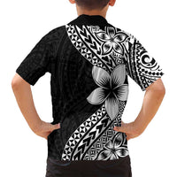 Lotu Tamaiti White Sunday Family Matching Tank Maxi Dress and Hawaiian Shirt Pacific Plumeria Flowers - Black Version