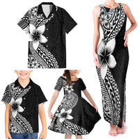 Lotu Tamaiti White Sunday Family Matching Tank Maxi Dress and Hawaiian Shirt Pacific Plumeria Flowers - Black Version