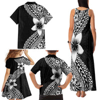 Lotu Tamaiti White Sunday Family Matching Tank Maxi Dress and Hawaiian Shirt Pacific Plumeria Flowers - Black Version