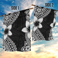 Lotu Tamaiti White Sunday Garden Flag Pacific Plumeria Flowers - Black Version