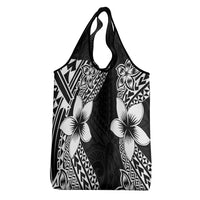 Lotu Tamaiti White Sunday Grocery Bag Pacific Plumeria Flowers - Black Version