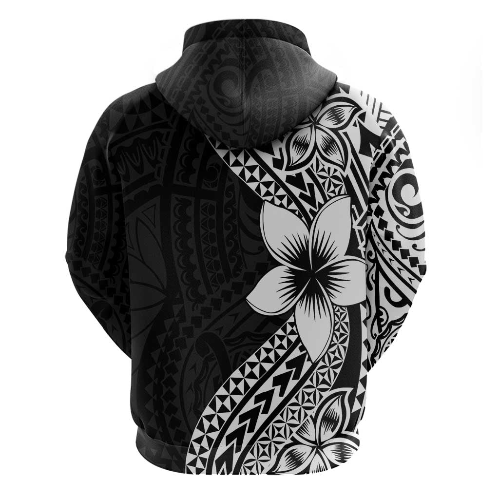 Lotu Tamaiti White Sunday Hoodie Pacific Plumeria Flowers - Black Version