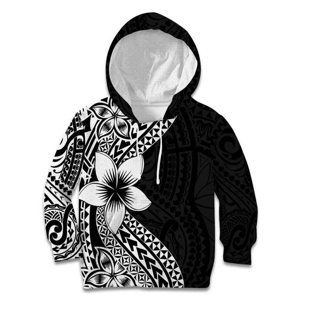 Lotu Tamaiti White Sunday Kid Hoodie Pacific Plumeria Flowers - Black Version