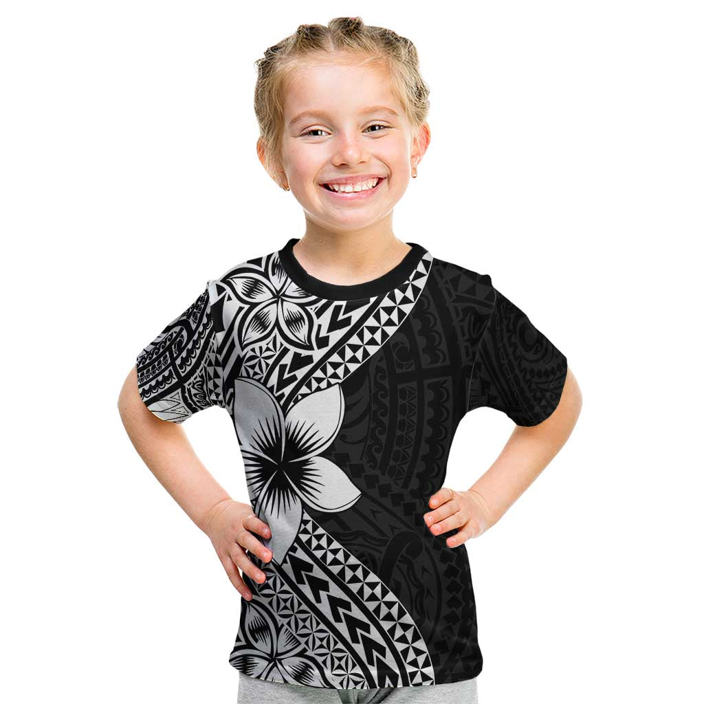 Lotu Tamaiti White Sunday Kid T Shirt Pacific Plumeria Flowers - Black Version