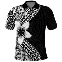Lotu Tamaiti White Sunday Polo Shirt Pacific Plumeria Flowers - Black Version