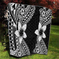 Lotu Tamaiti White Sunday Quilt Pacific Plumeria Flowers - Black Version