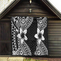 Lotu Tamaiti White Sunday Quilt Pacific Plumeria Flowers - Black Version