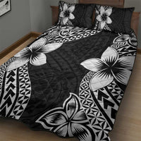 Lotu Tamaiti White Sunday Quilt Bed Set Pacific Plumeria Flowers - Black Version