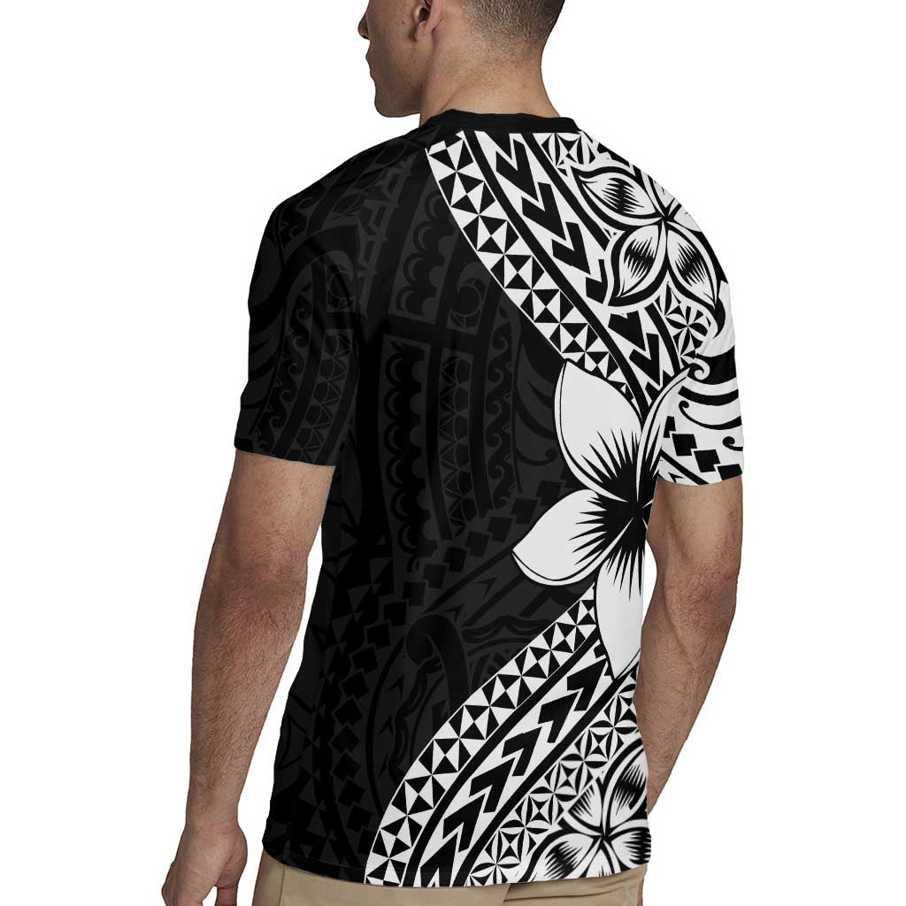 Lotu Tamaiti White Sunday Rugby Jersey Pacific Plumeria Flowers - Black Version