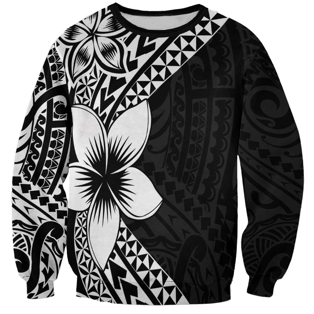 Lotu Tamaiti White Sunday Sweatshirt Pacific Plumeria Flowers - Black Version