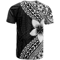 Lotu Tamaiti White Sunday T Shirt Pacific Plumeria Flowers - Black Version