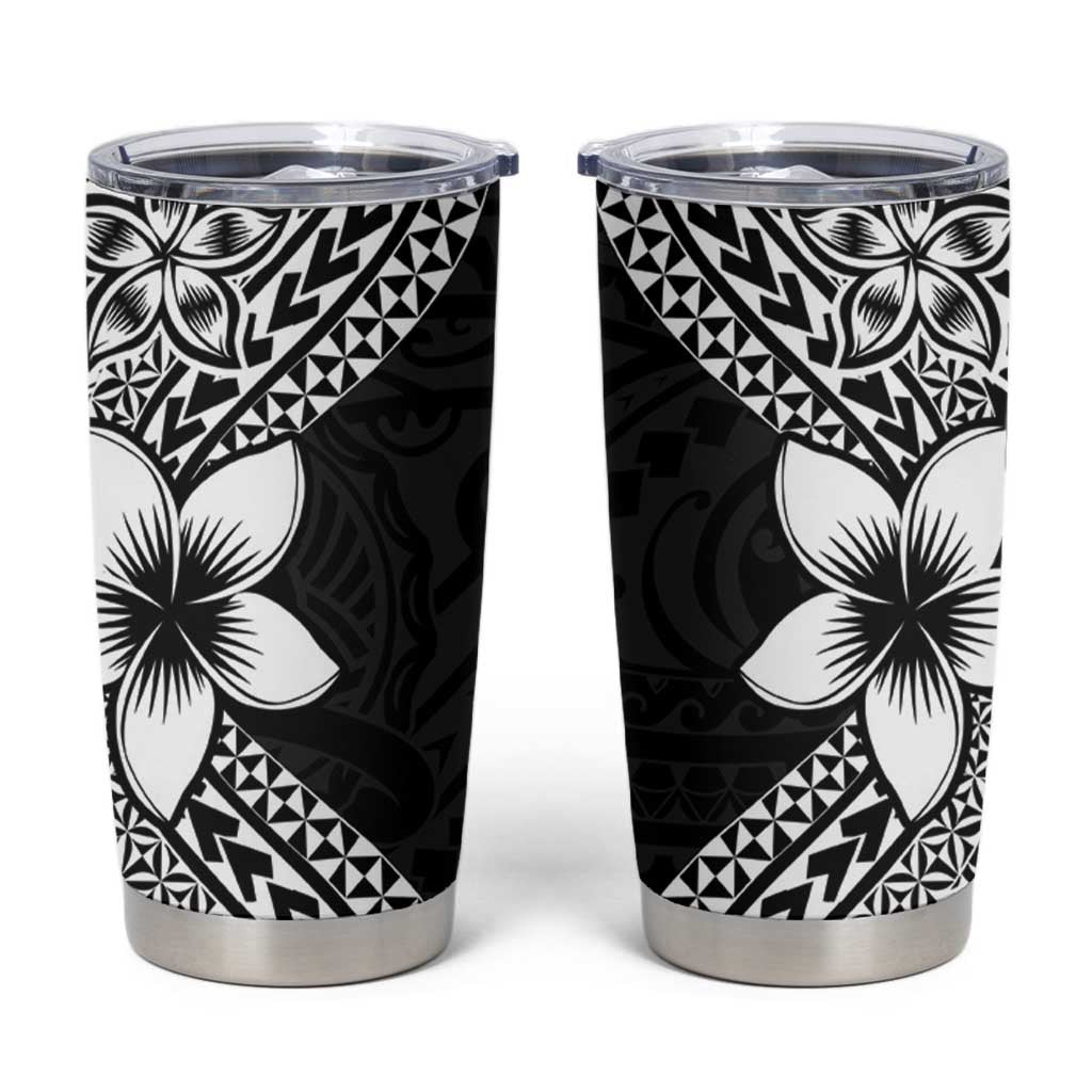 Lotu Tamaiti White Sunday Tumbler Cup Pacific Plumeria Flowers - Black Version