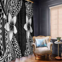 Lotu Tamaiti White Sunday Window Curtain Pacific Plumeria Flowers - Black Version