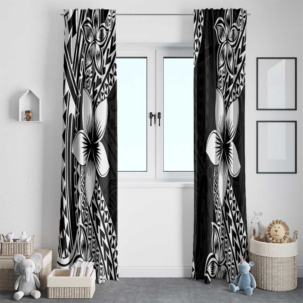 Lotu Tamaiti White Sunday Window Curtain Pacific Plumeria Flowers - Black Version