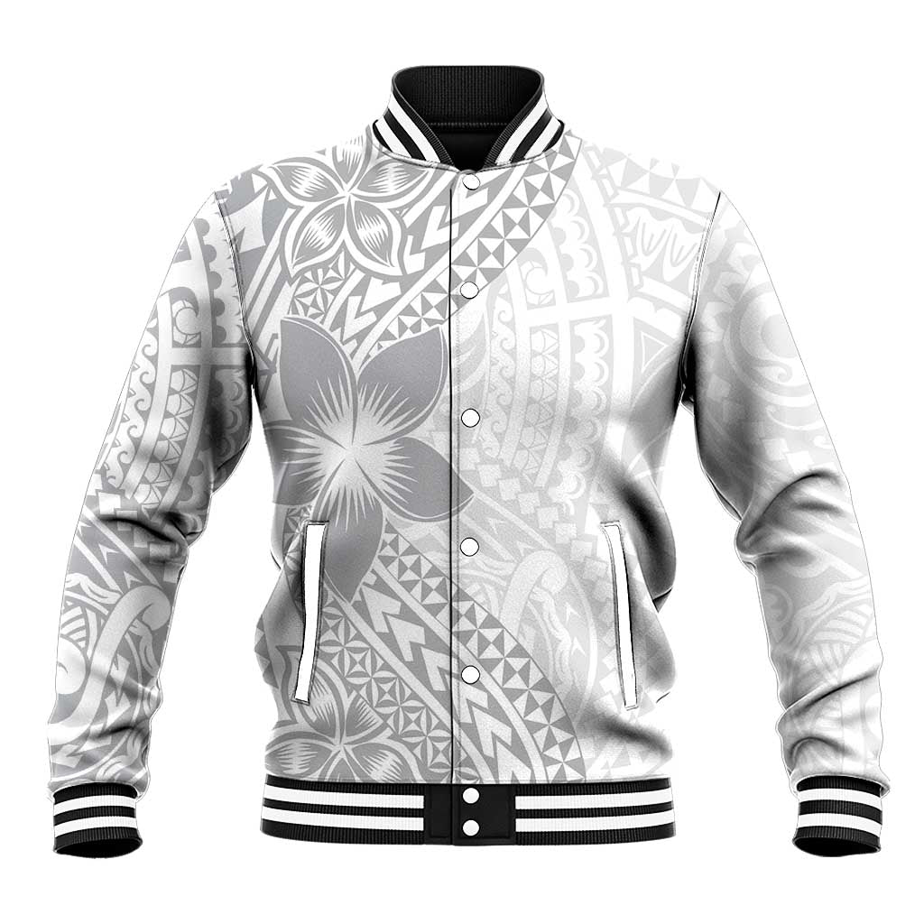 Lotu Tamaiti White Sunday Baseball Jacket Pacific Plumeria Flowers - White Version
