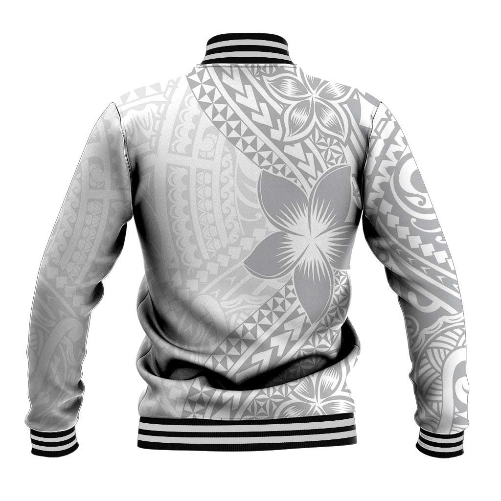 Lotu Tamaiti White Sunday Baseball Jacket Pacific Plumeria Flowers - White Version