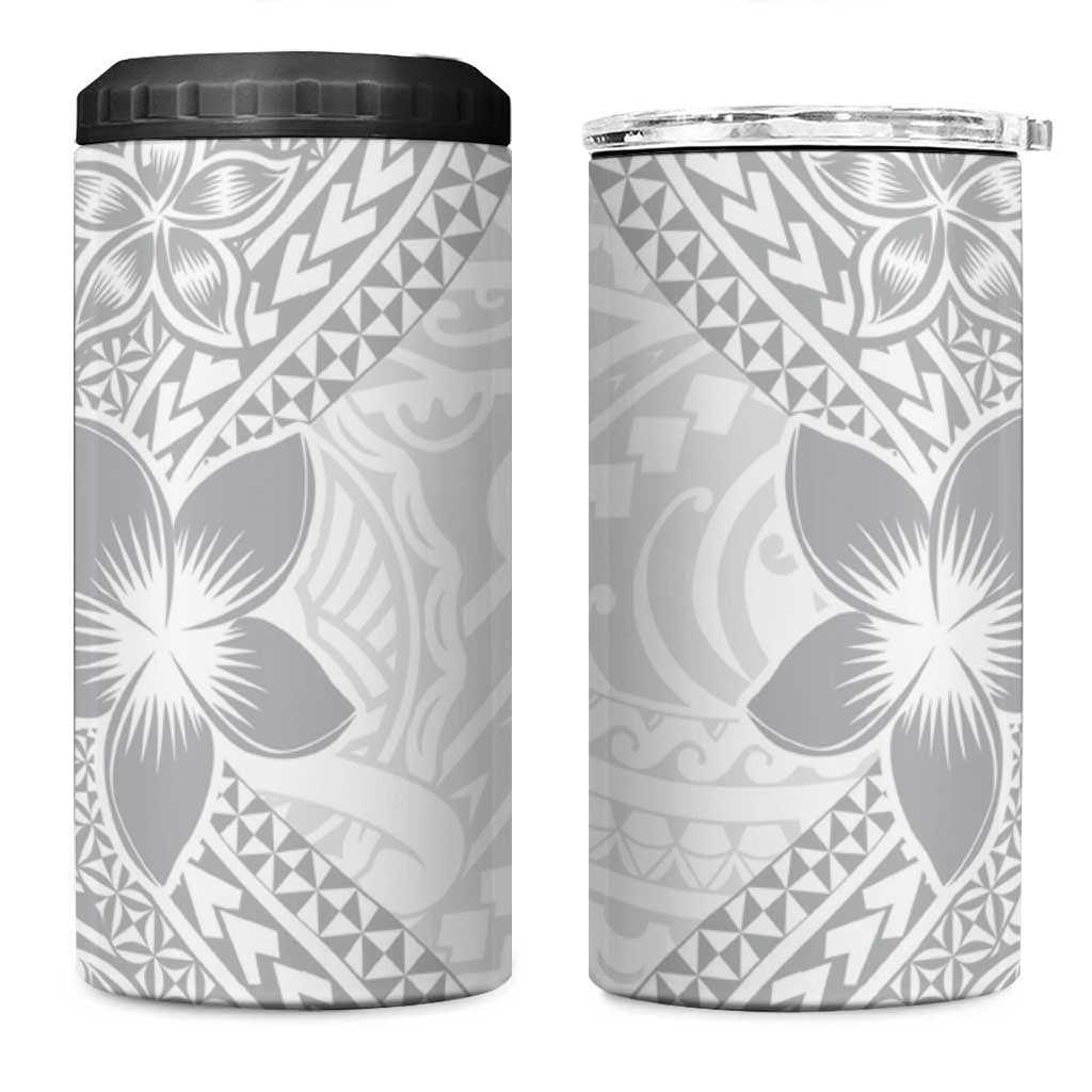 Lotu Tamaiti White Sunday 4 in 1 Can Cooler Tumbler Pacific Plumeria Flowers - White Version