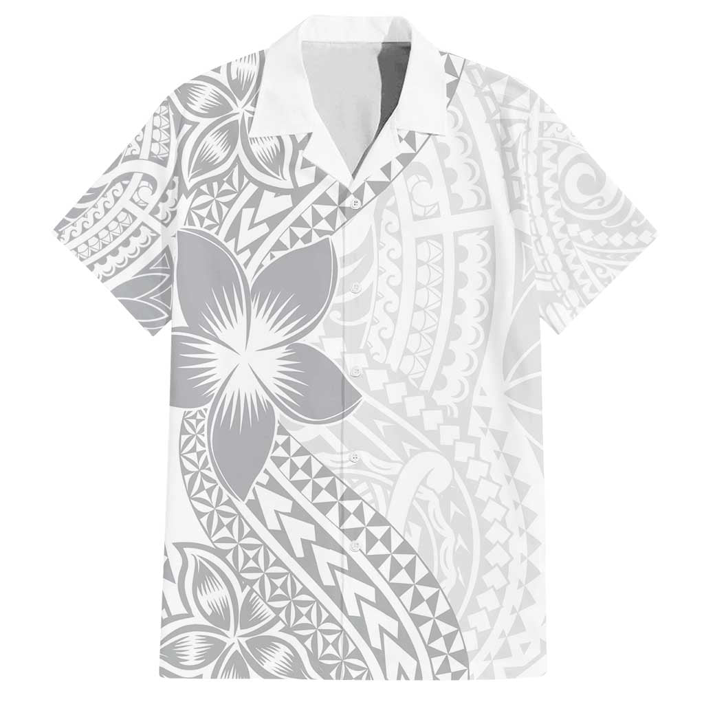 Lotu Tamaiti White Sunday Family Matching Off Shoulder Maxi Dress and Hawaiian Shirt Pacific Plumeria Flowers - White Version