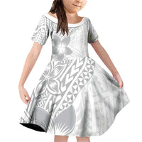 Lotu Tamaiti White Sunday Family Matching Off Shoulder Short Dress and Hawaiian Shirt Pacific Plumeria Flowers - White Version